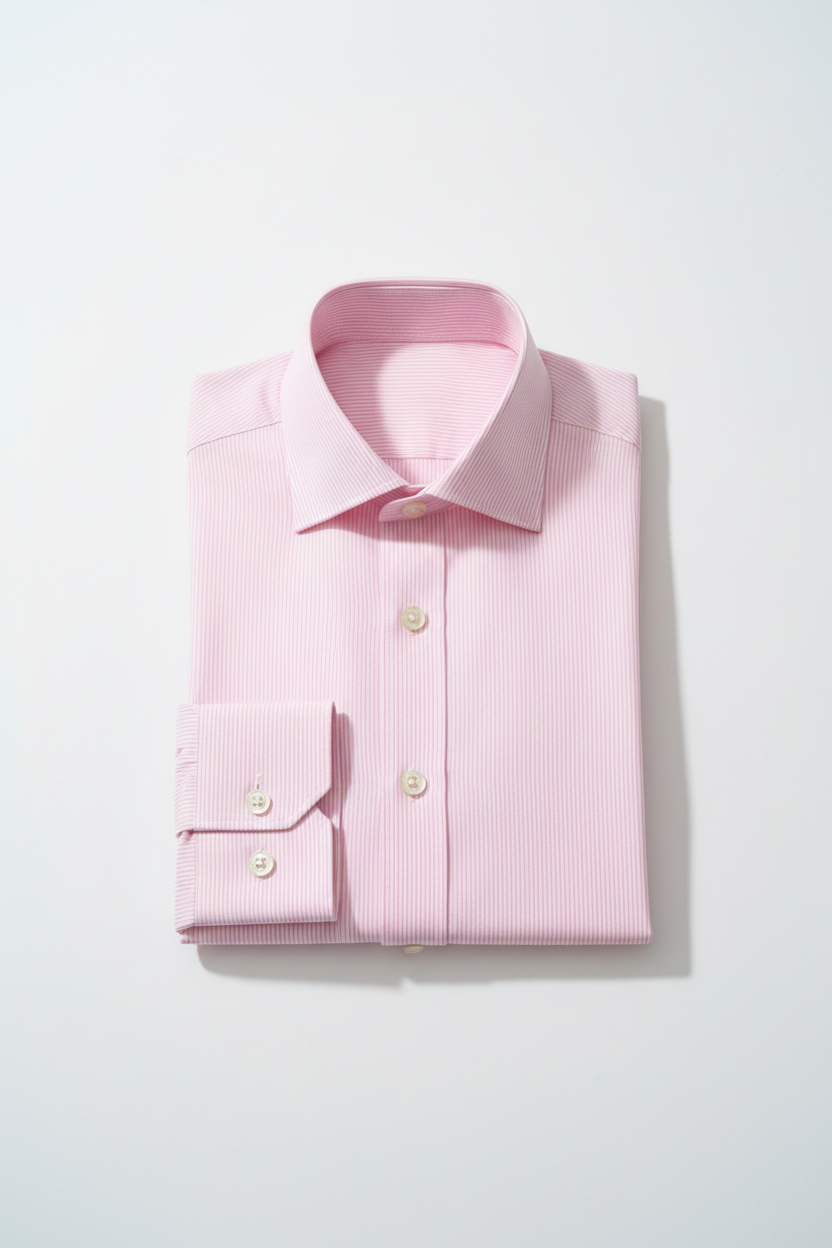Chemise Rayée Rose Clair En Popeline 120/2