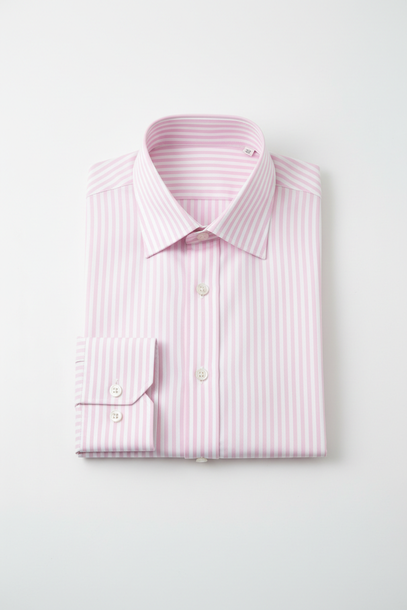 Chemise Rayée Rose Clair En Popeline 120/2
