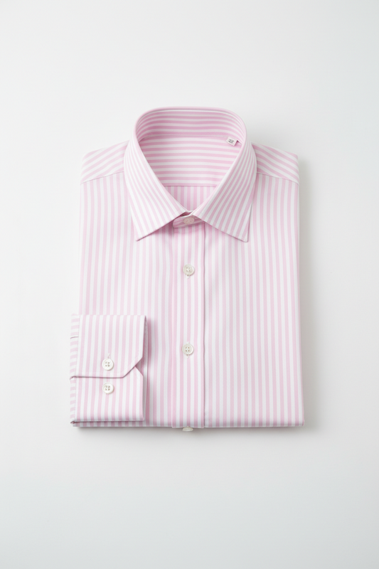 Chemise Rayée Rose Clair En Popeline 120/2